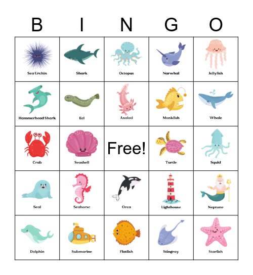 Ocean Bingo Card