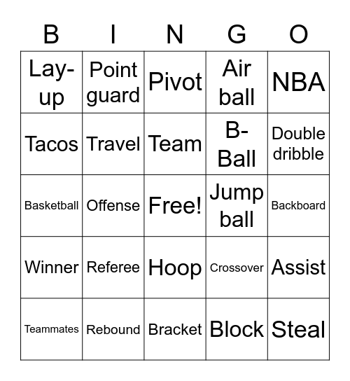 Basketball Bingo Card