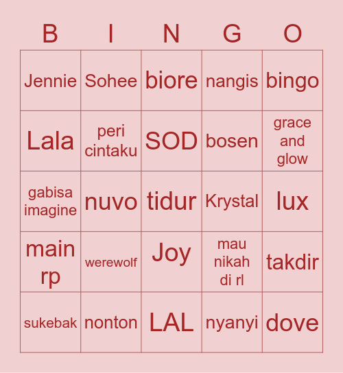 ningning cantik Bingo Card