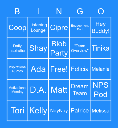 Tori Bingo Card