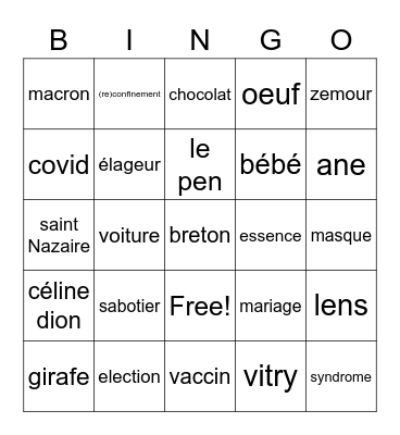 bingo apéro Bingo Card