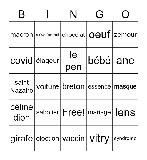bingo apéro Bingo Card