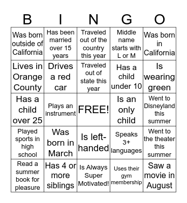 Find someone who... Bingo Card