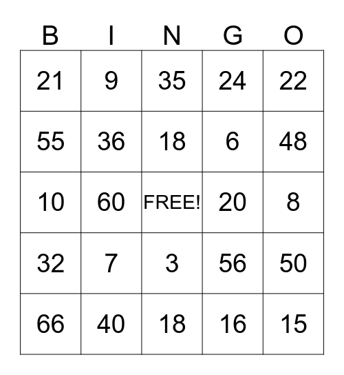 Multiplication Bingo Card
