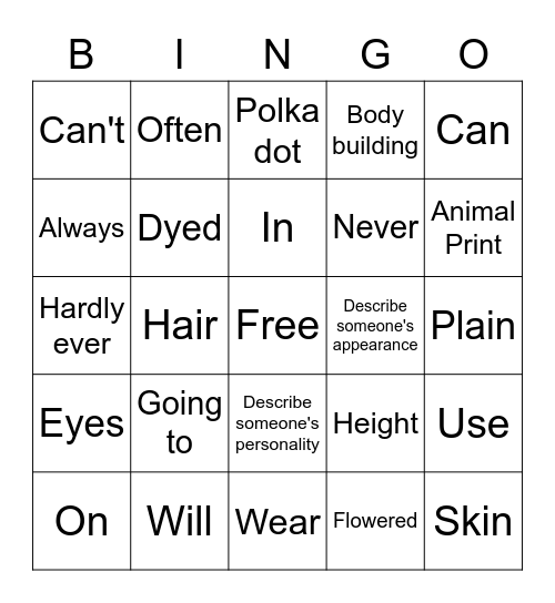 Bingo Review: Practical English 1 Bingo Card