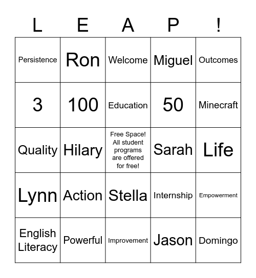 Great Expectations 2022 Bingo Card