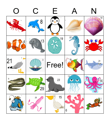 Ocean Bingo Card