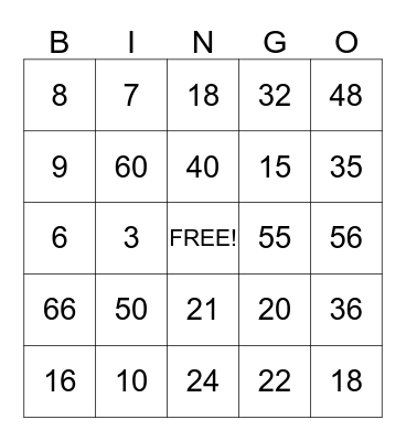 Multiplication Bingo Card