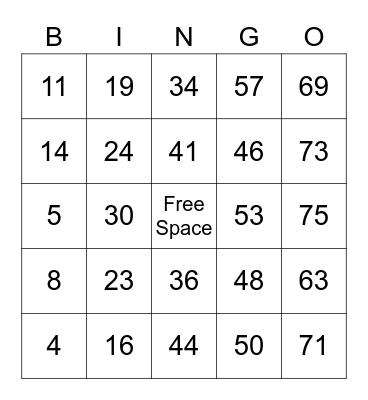 Untitled Bingo Card