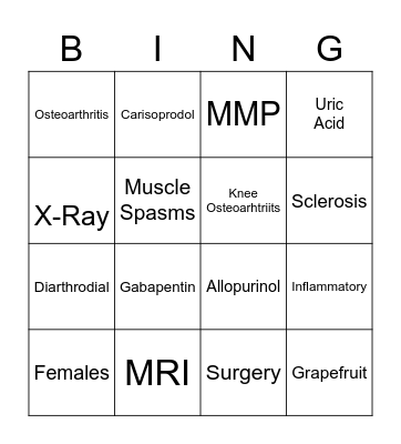 Degenerative Joint Disease Bingo Card