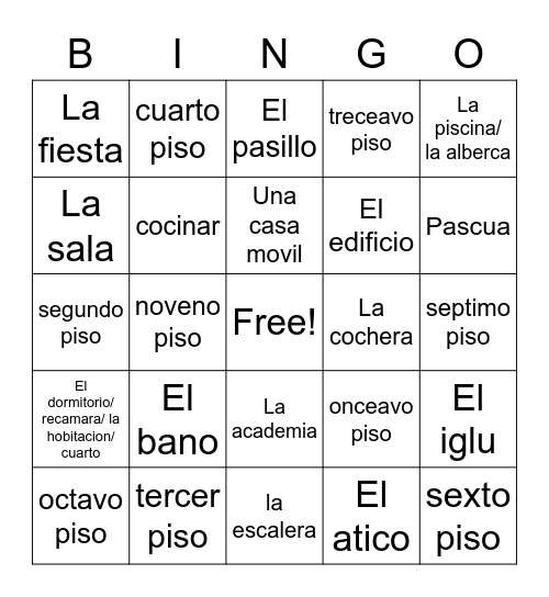 La Casa Bingo Card