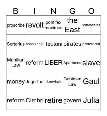 Roman Republic Tea Party Bingo Card