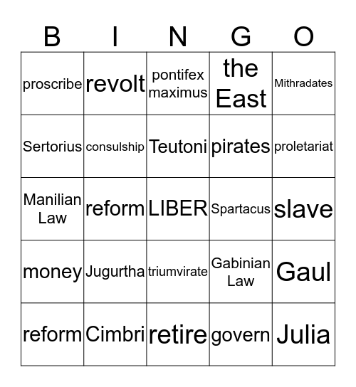 Roman Republic Tea Party Bingo Card