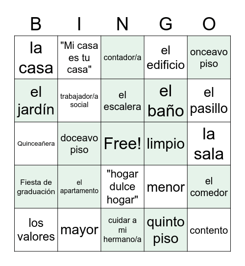 La Casa Bingo Card