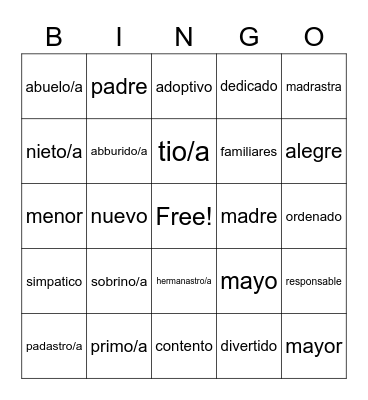 La familia Bingo Card