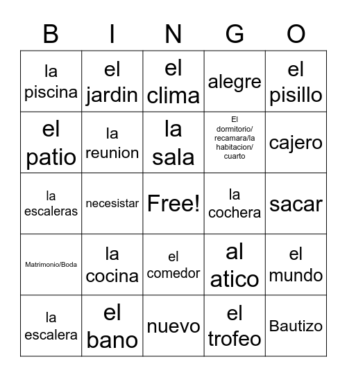 PARTES DE LA CASA Bingo Card