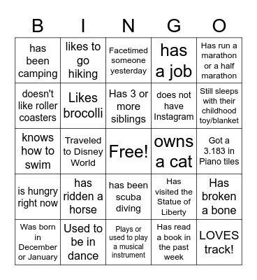 Human Bingo Card