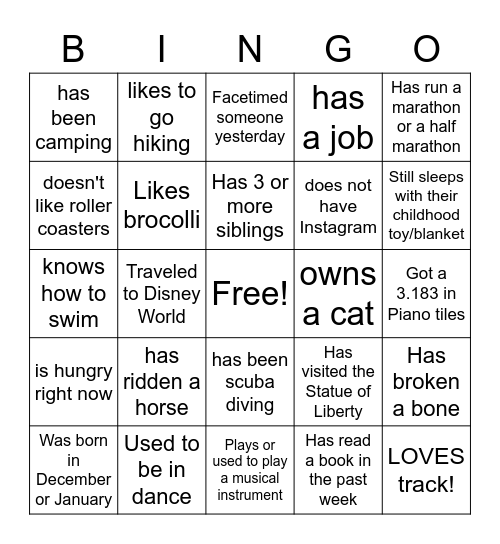 Human Bingo Card
