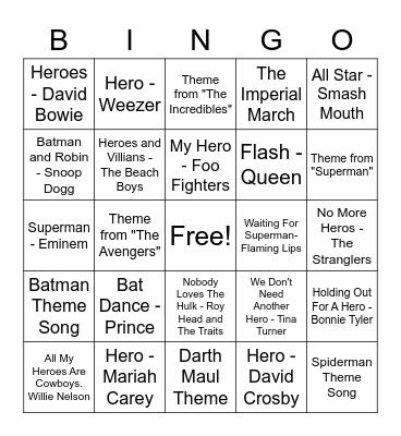 Superhero and Villains Bingo Card