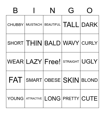 ENGLISH BINGO Card