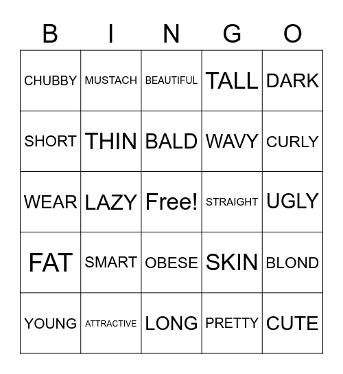 ENGLISH BINGO Card