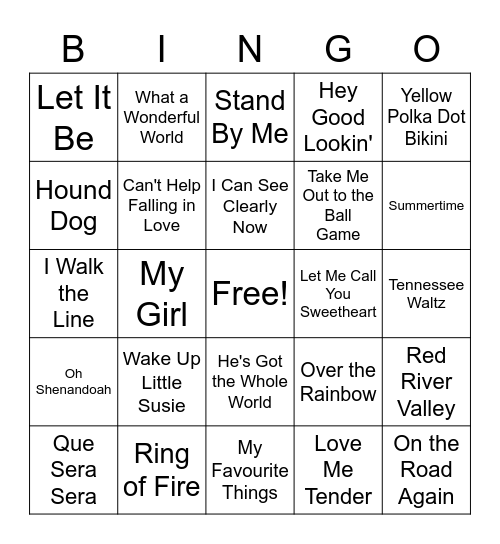 Music Bingo Card