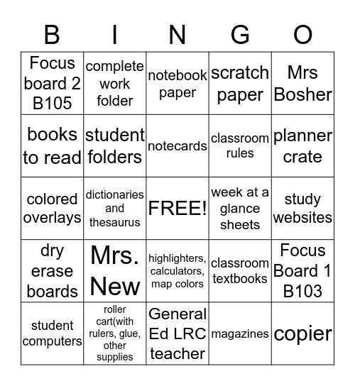 LRC Resources Bingo Card