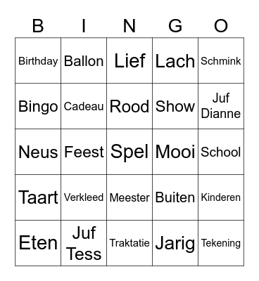 Juffen/meesterdag Bingo Card