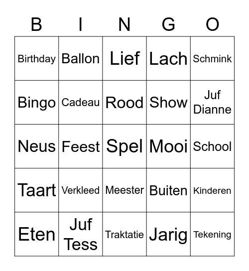 Juffen/meesterdag Bingo Card