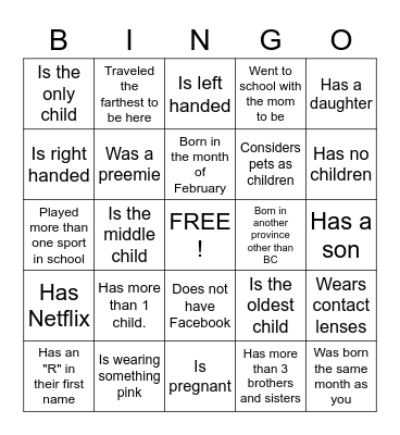 Baby Shower Bingo Icebreaker Bingo Card