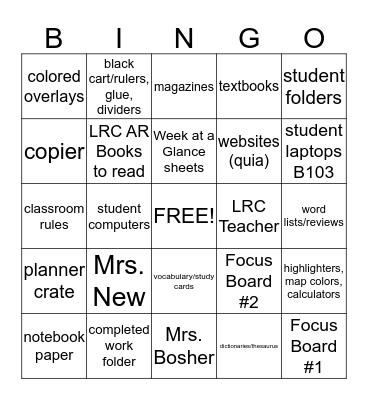 LRC Resources Bingo Card