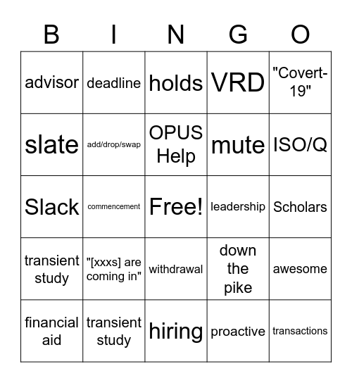 Ops Team Bingo Card