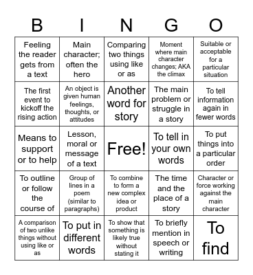 Vocabulary Review Bingo Card