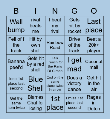 Mario Kart 8 Bingo Card