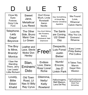 Duets & Collabs Bingo Card