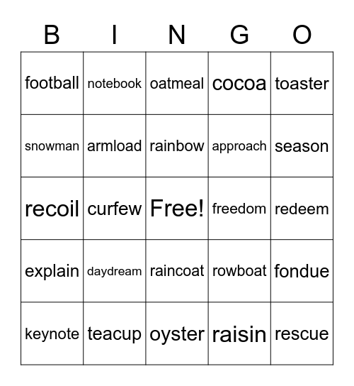 Multisyllabic Vowel Teams Bingo Card