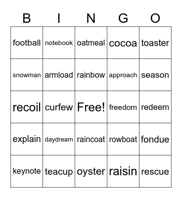 Multisyllabic Vowel Teams Bingo Card