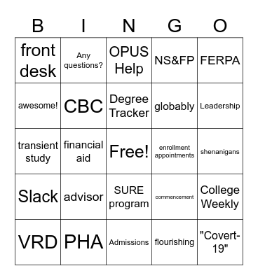 OUE OPS Bingo Card