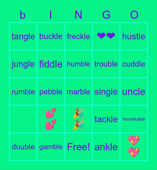 unit 5 spelling Bingo Card