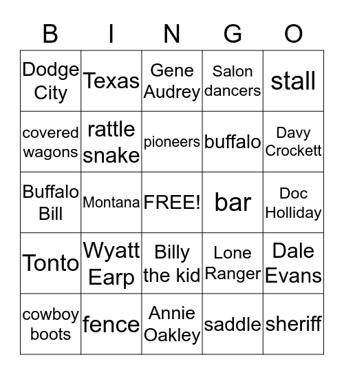 Country Bingo Card