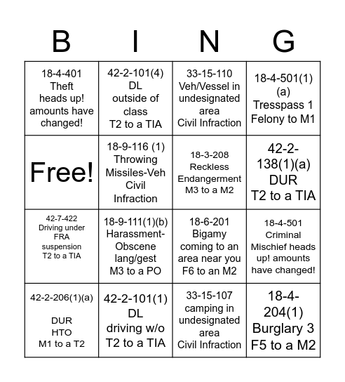 Court BINGO Card
