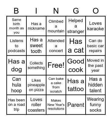 Get to know your team! Bingo Card