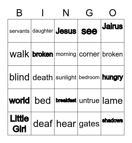 Sunday School Bible Bean Bingo Card