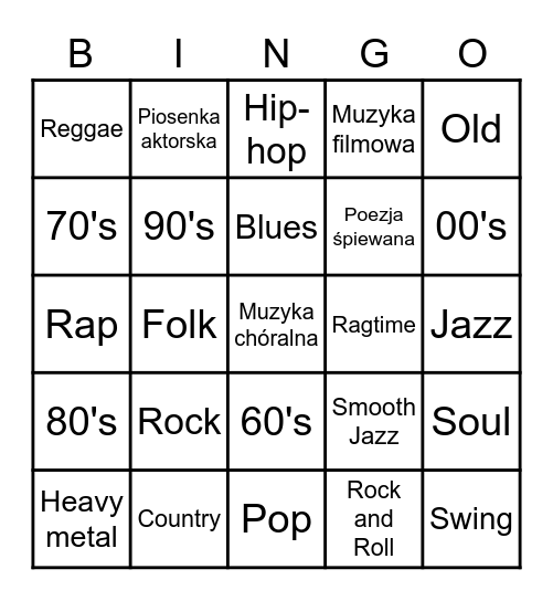 Bingo muzyczne - Style Bingo Card