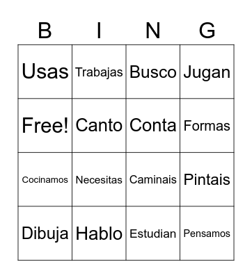 AR - Verbs Bingo Card