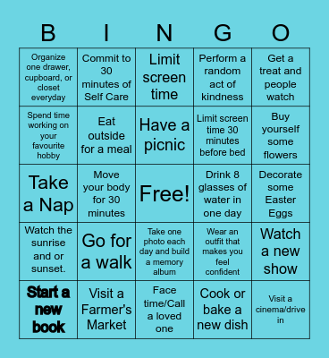MHWC: Spring Feel Good Challenge Bingo Card