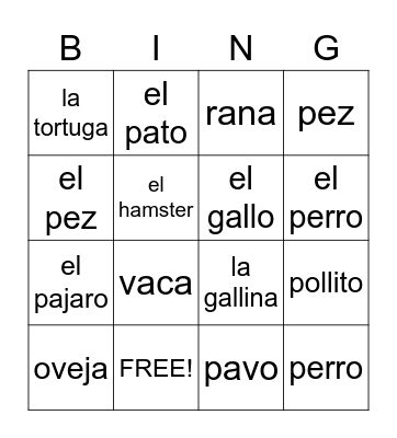Animales: Las Mascotas Bingo Card