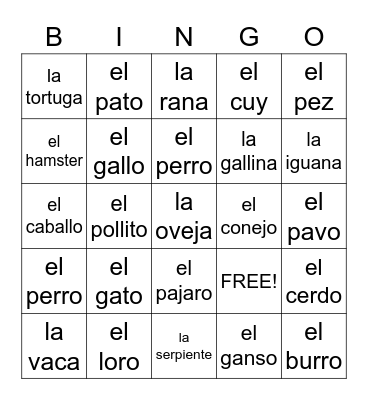 Animales: Las Mascotas Bingo Card