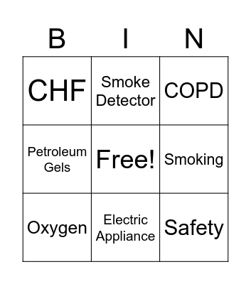 Oxygen Safety Bingo Card