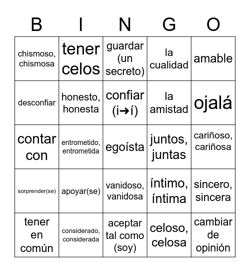 Unidad 4 A.P.V.1 Bingo Card